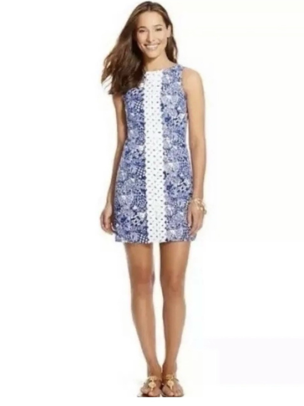 Lilly Pulitzer & Target Upstream Fish Print Shift Dress Navy White Lace Size 12
